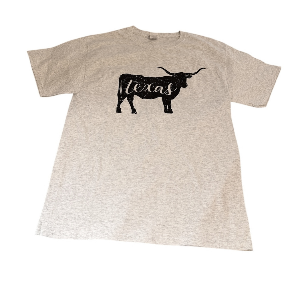 Hanes Texas Longhorn T Shirt Unisex Medium Gray Bull Graphic Western Tee